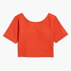 Madewell Second Wave Ribbed Short-Sleeve Crop Swim  NWT
